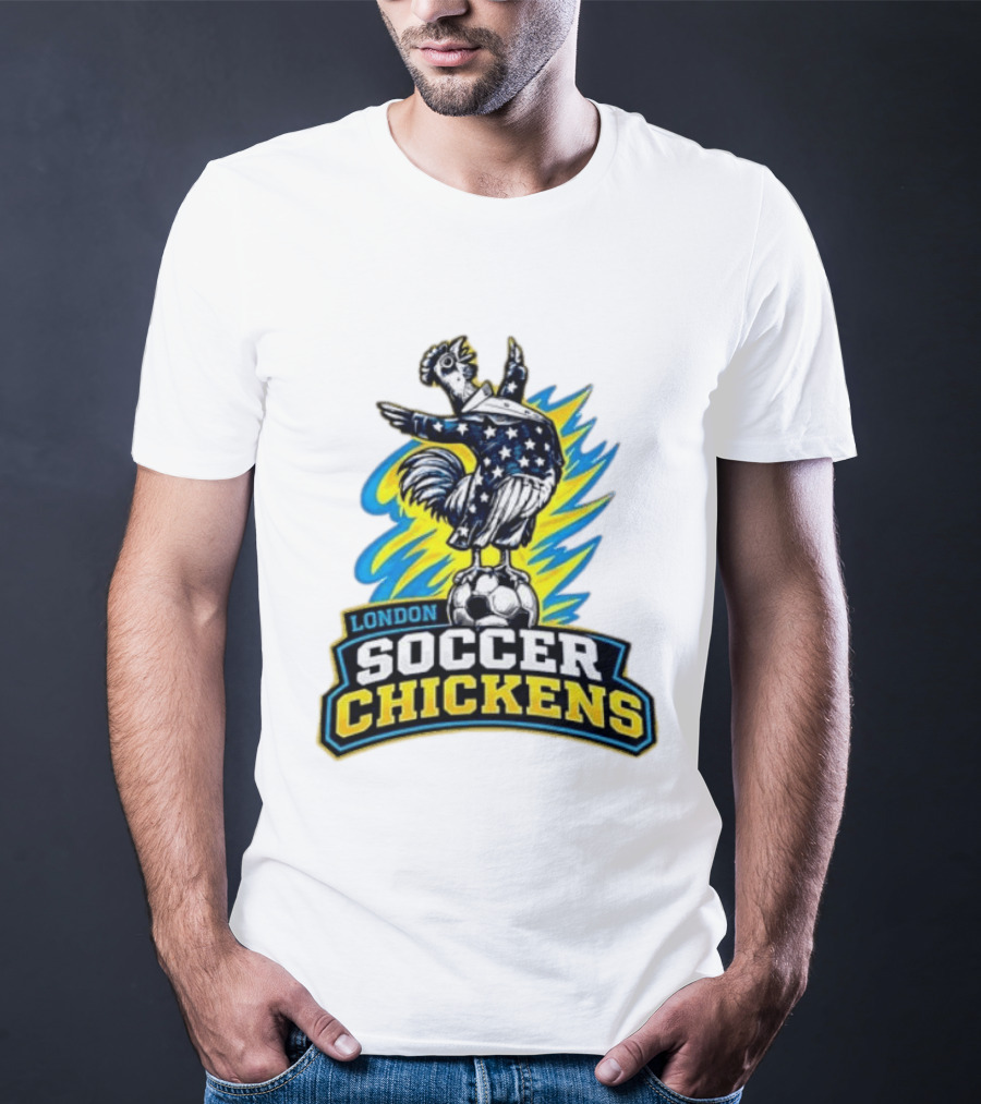 London Soccer Chickens Rooster On Soccer Ball With Stars And Stripes T-Shirt