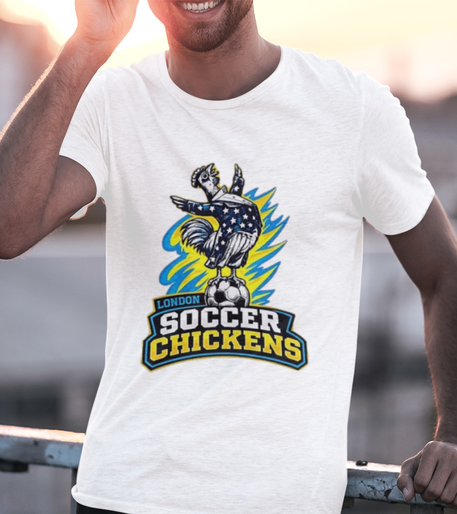 London Soccer Chickens Rooster On Soccer Ball With Stars And Stripes T-Shirt