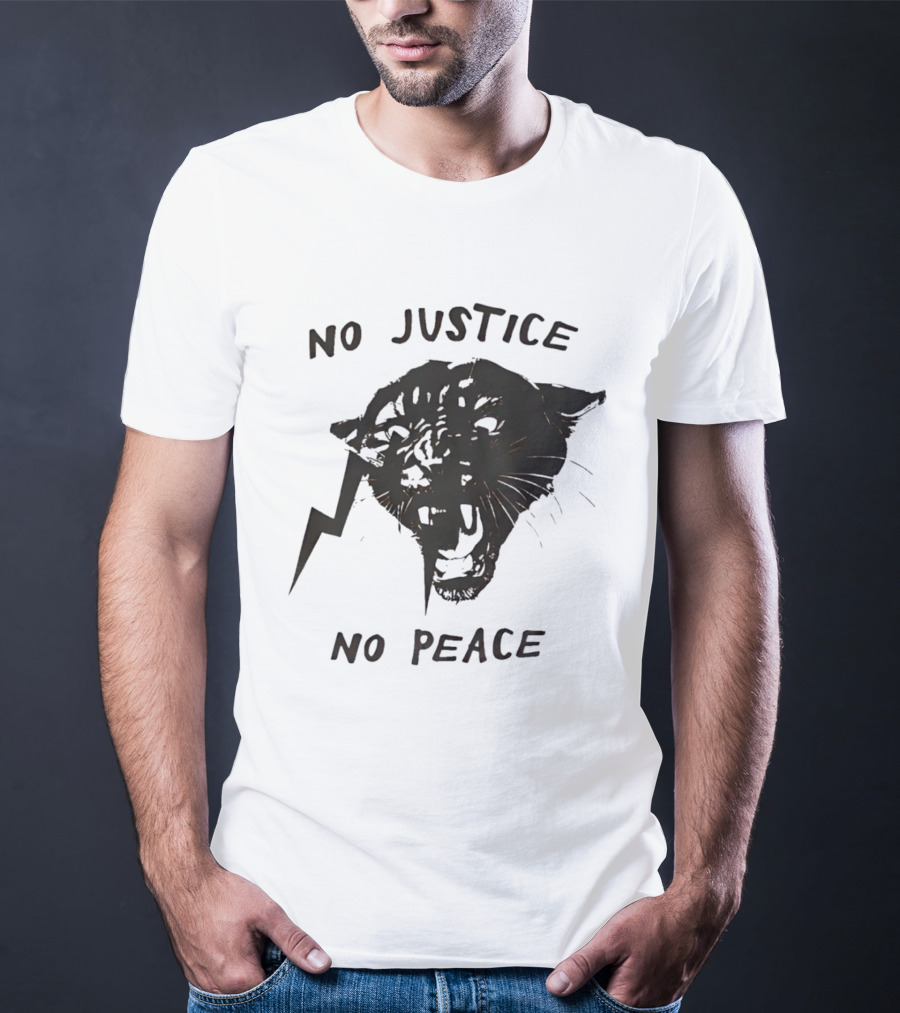 No Justice No Peace Black Panther Roaring Face T-Shirt