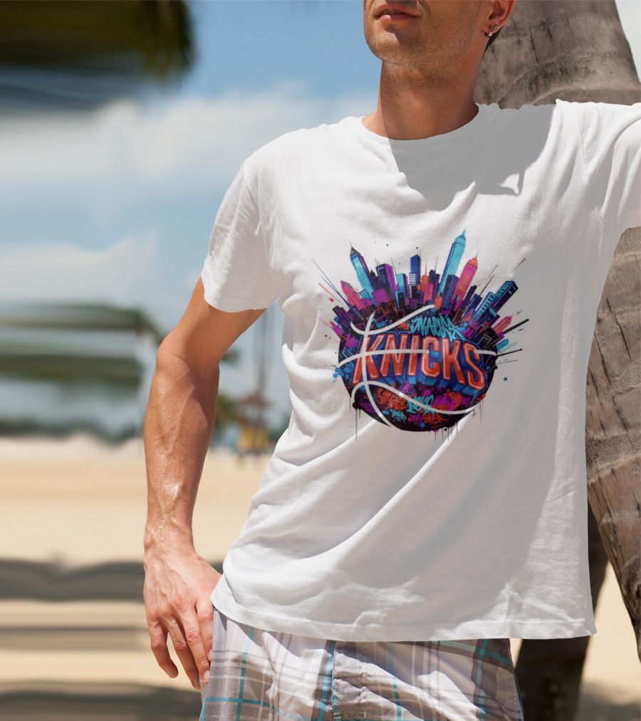 New York Knicks Graffiti Street Skyline Basketball T-Shirt