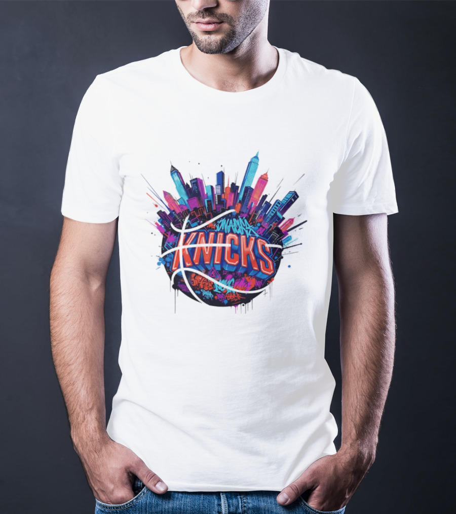 New York Knicks Graffiti Street Skyline Basketball T-Shirt