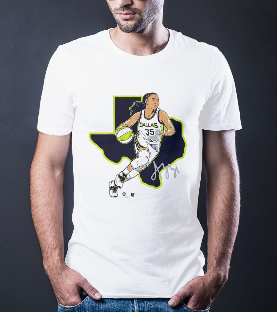 Dallas Basketball 35 Texas Map Player Dribbling T-Shirt
