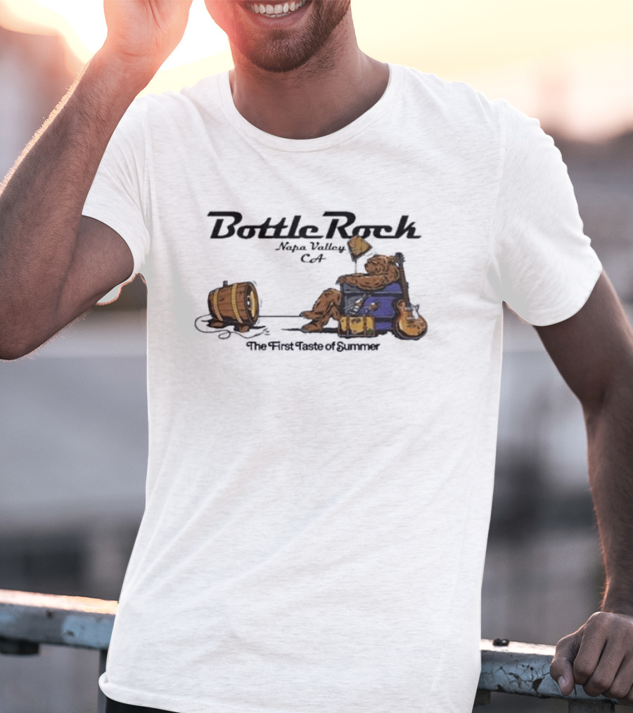 BottleRock Napa Valley 2026 Lineup Bear Relaxing With Guitar And Keg T-Shirt