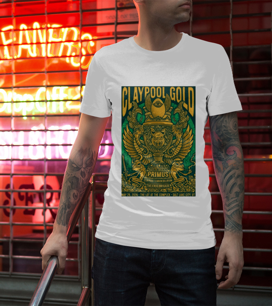 Claypool Gold Primus Salt Lake City UT 5 26 2026 The Complex Claypool Lennon Delirium Frog Brigade T-Shirt
