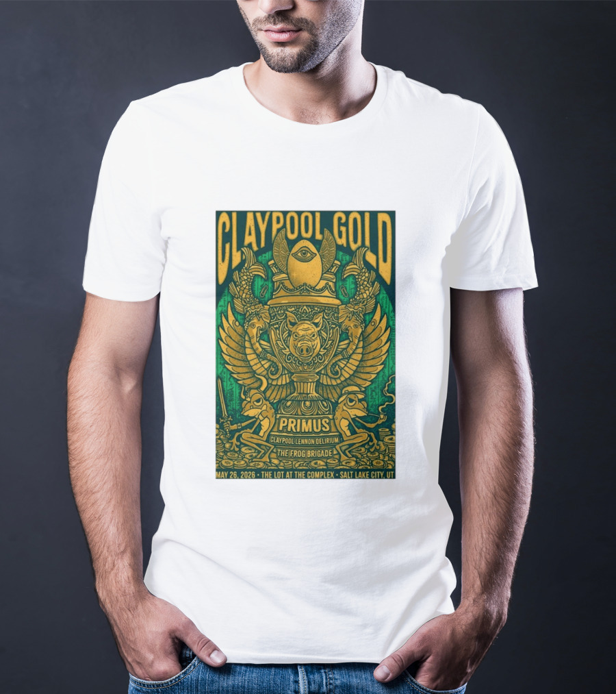 Claypool Gold Primus Salt Lake City UT 5 26 2026 The Complex Claypool Lennon Delirium Frog Brigade T-Shirt