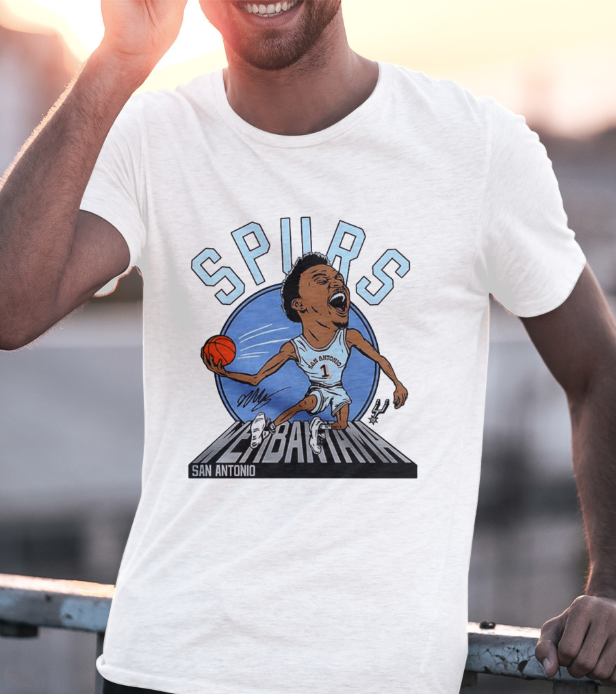 Spurs San Antonio Keldon Johnson Caricature Wembanyama 2026 NBA Basketball T-Shirt