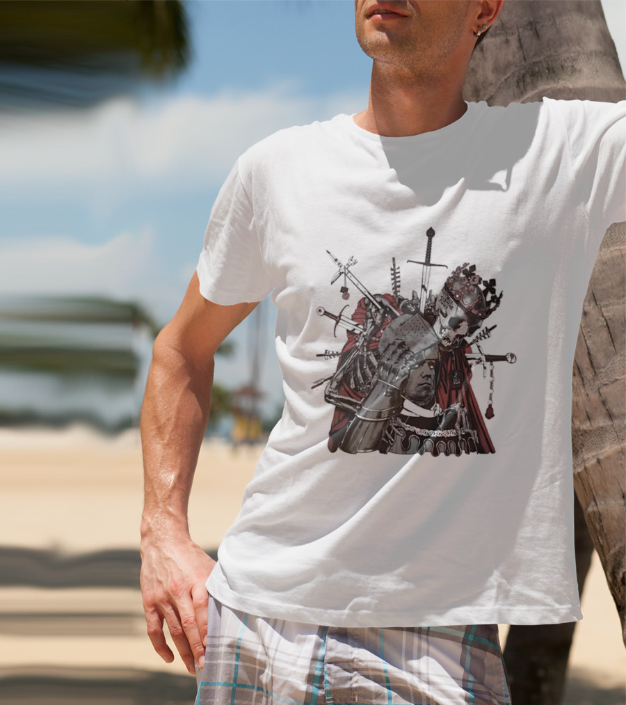 Memento Mori Skeleton King With Medieval Crown Swords And Halberd T-Shirt