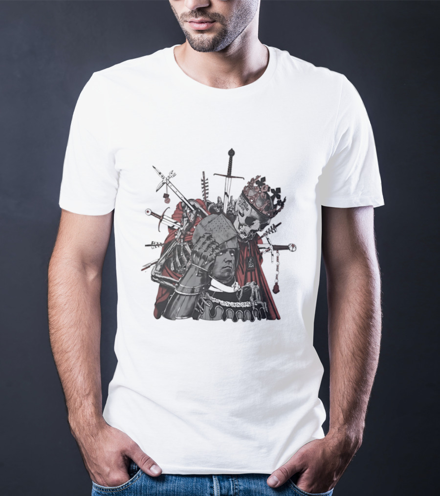 Memento Mori Skeleton King With Medieval Crown Swords And Halberd T-Shirt