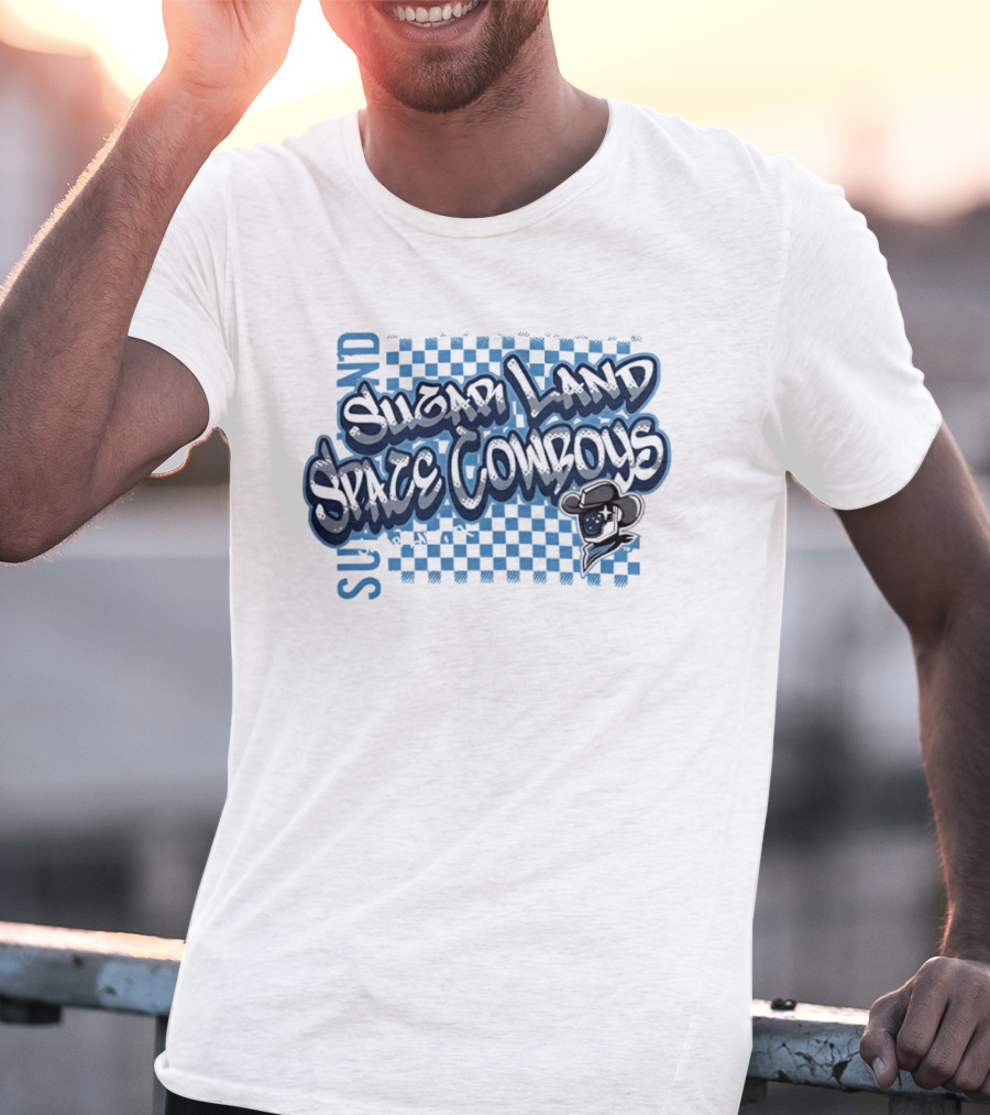 Sugar Land Space Cowboys Minor League Baseball Team Checkerboard Vintage Western Hat T-Shirt