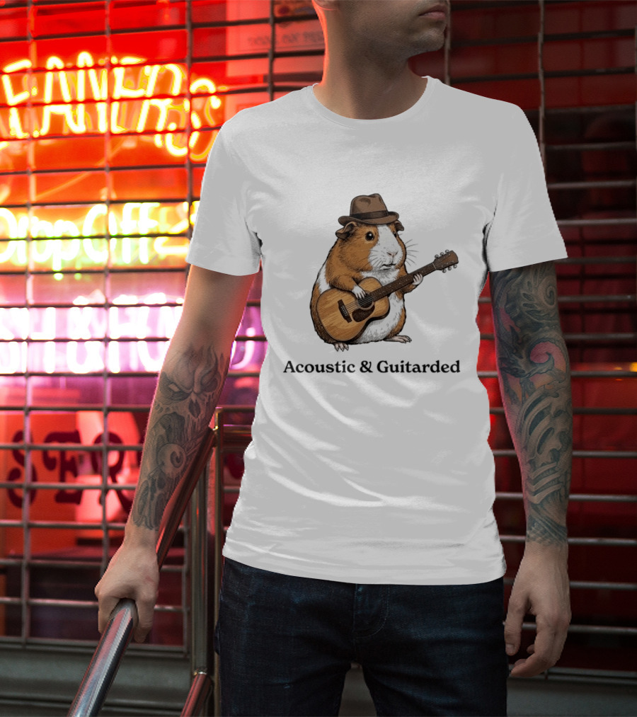 Guinea Pig With Guitar And Hat Acoustic Guitarded T-Shirt