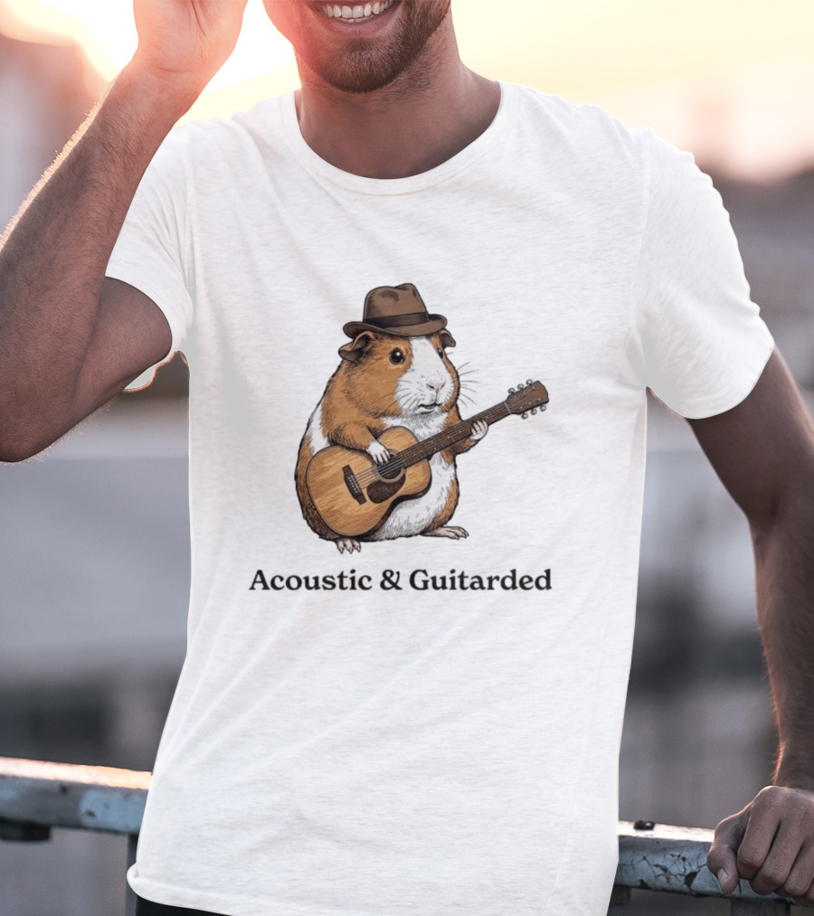 Guinea Pig With Guitar And Hat Acoustic Guitarded T-Shirt