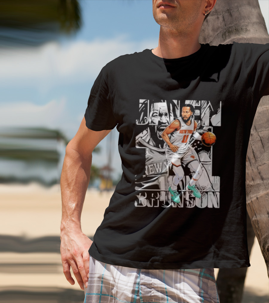 Jalen Brunson New York Number 11 Basketball Player Dribbling Action T-Shirt