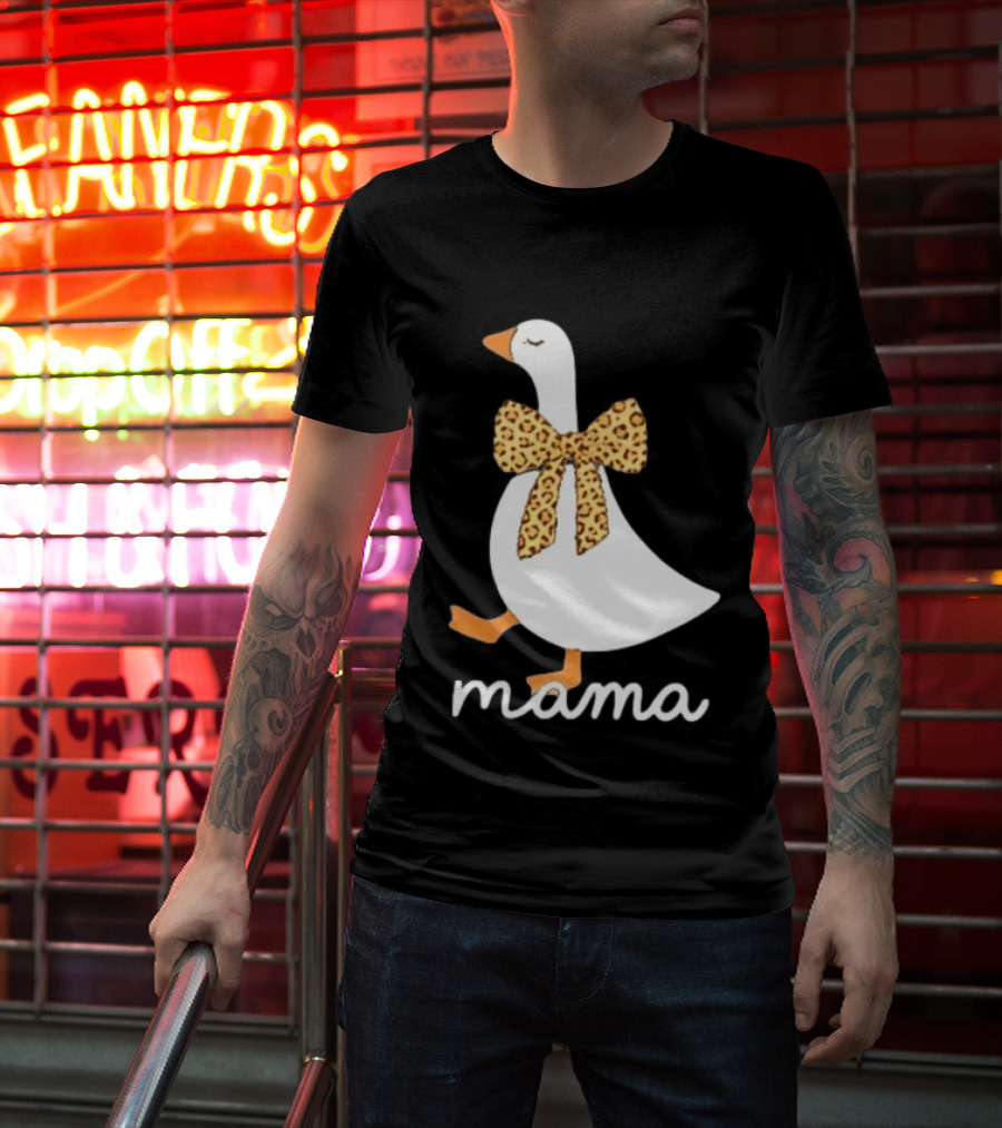 Leopard Bow Goose Mama Cute Animal Print T-Shirt