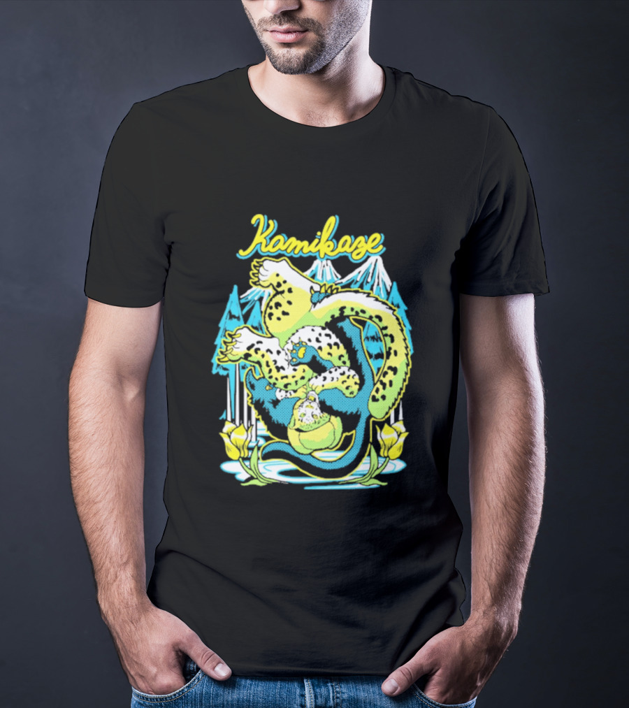 Kamikaze Dragon With Mountain And Lotus T-Shirt