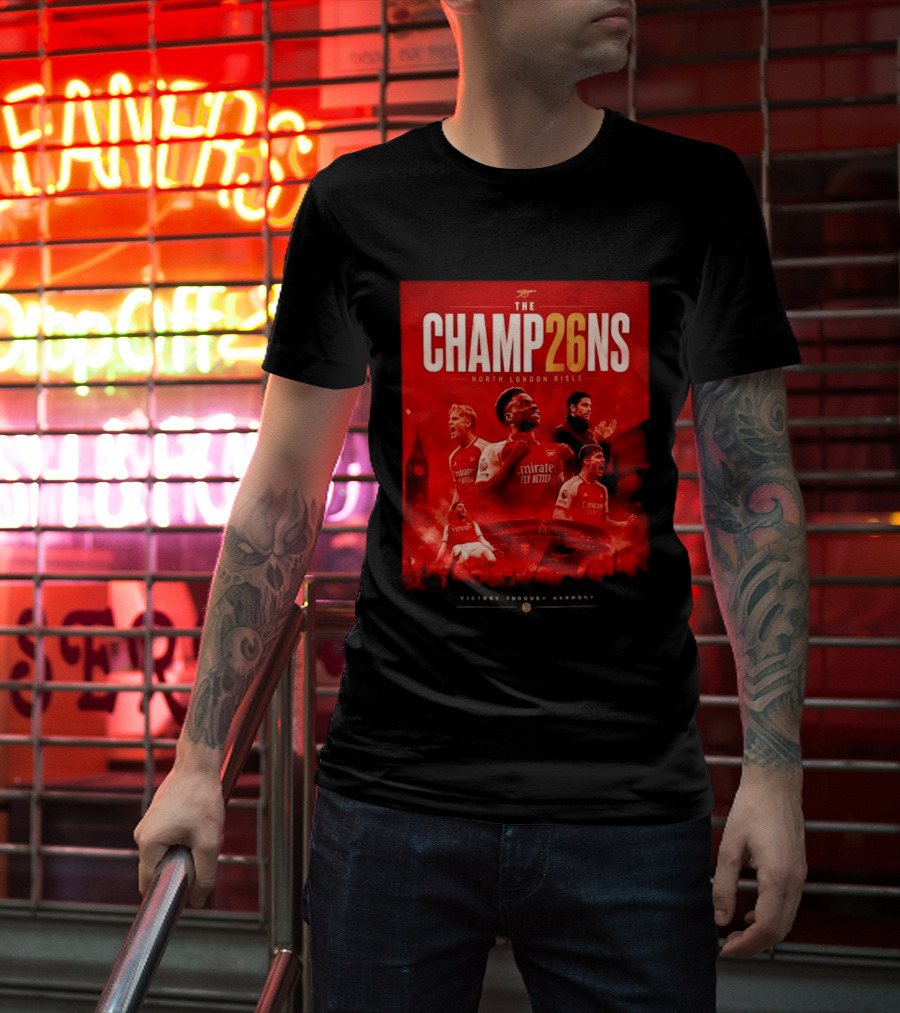 Arsenal FC The Champ26ns North London Rises Emirates Fly Better 2026 T-Shirt