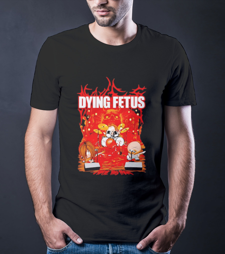 Dying Fetus Cartoon Band Rocking Out In Red Scene T-Shirt
