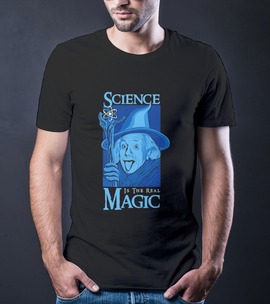 Science Is The Real Magic Einstein Wizard Motif T-Shirt