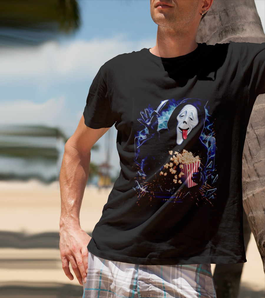 Ghost Face Spoof Knife Popcorn Scary Movie Munchies T-Shirt