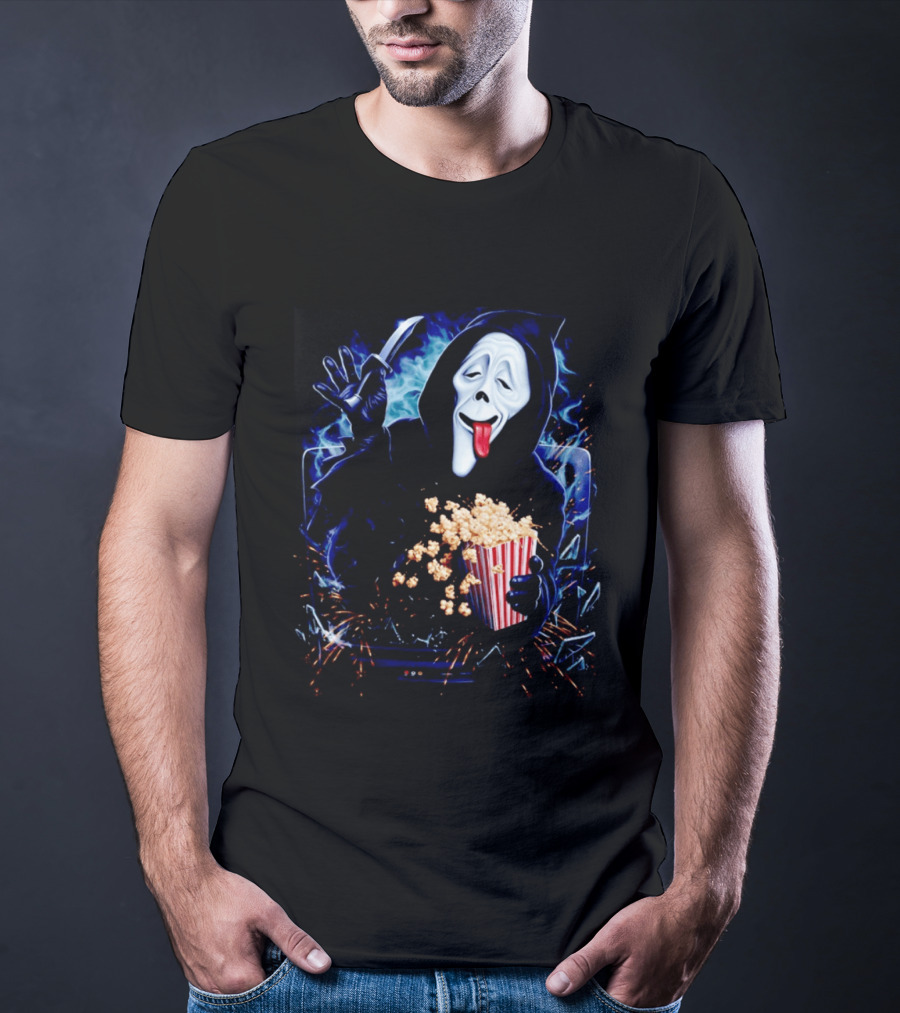 Ghost Face Spoof Knife Popcorn Scary Movie Munchies T-Shirt