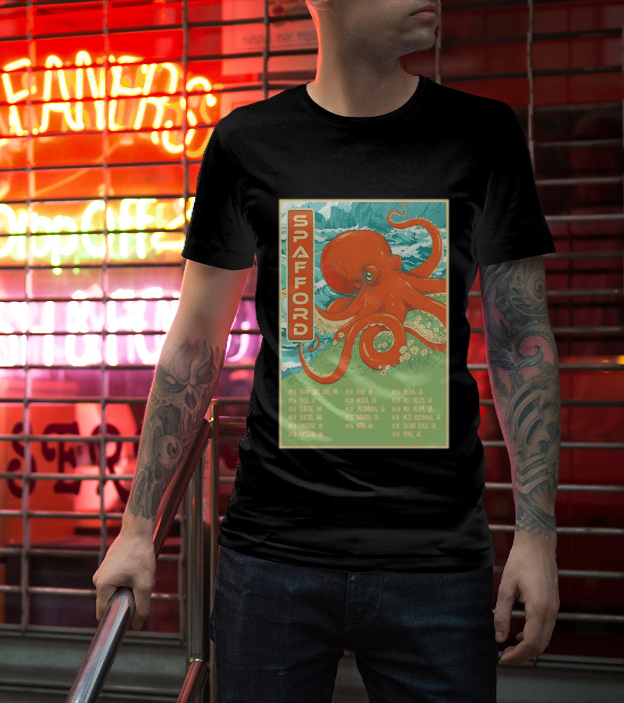 Spafford Fall Tour 2026 Octopus Illustration With Cities And Dates T-Shirt