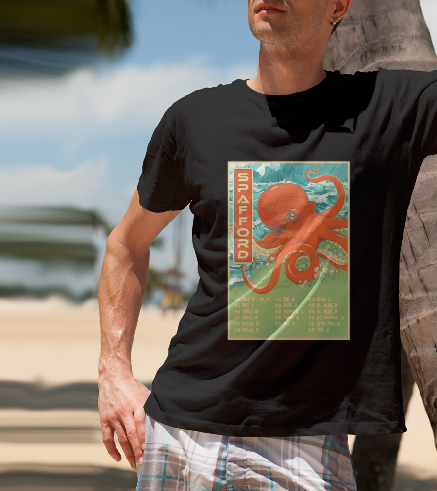 Spafford Fall Tour 2026 Octopus Illustration With Cities And Dates T-Shirt