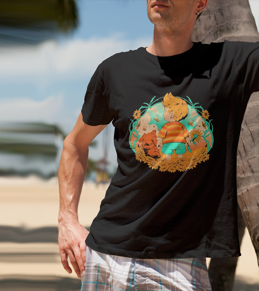 Sunflower Boy Lucas And Boney Mother 3 Adventure Sunflowers And Bees Scene T-Shirt