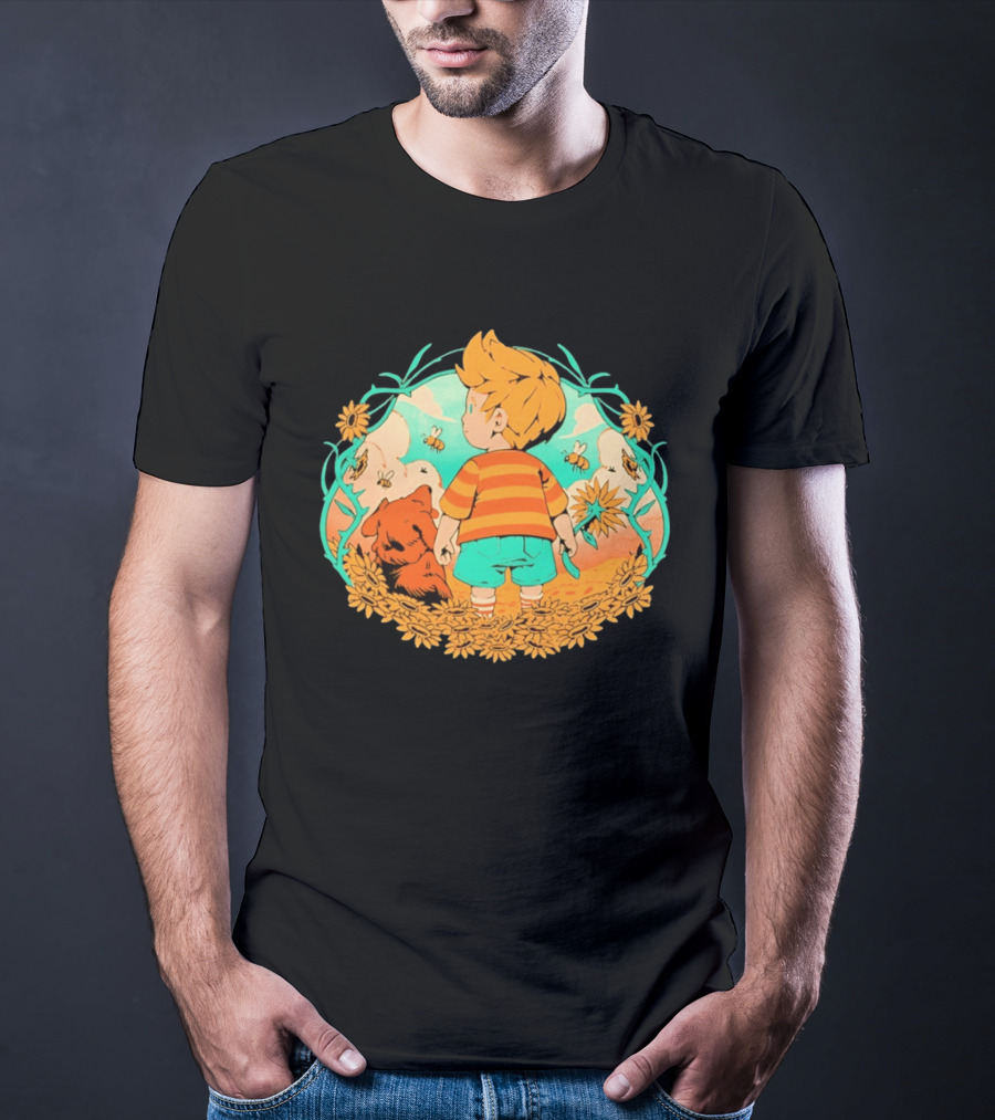 Sunflower Boy Lucas And Boney Mother 3 Adventure Sunflowers And Bees Scene T-Shirt
