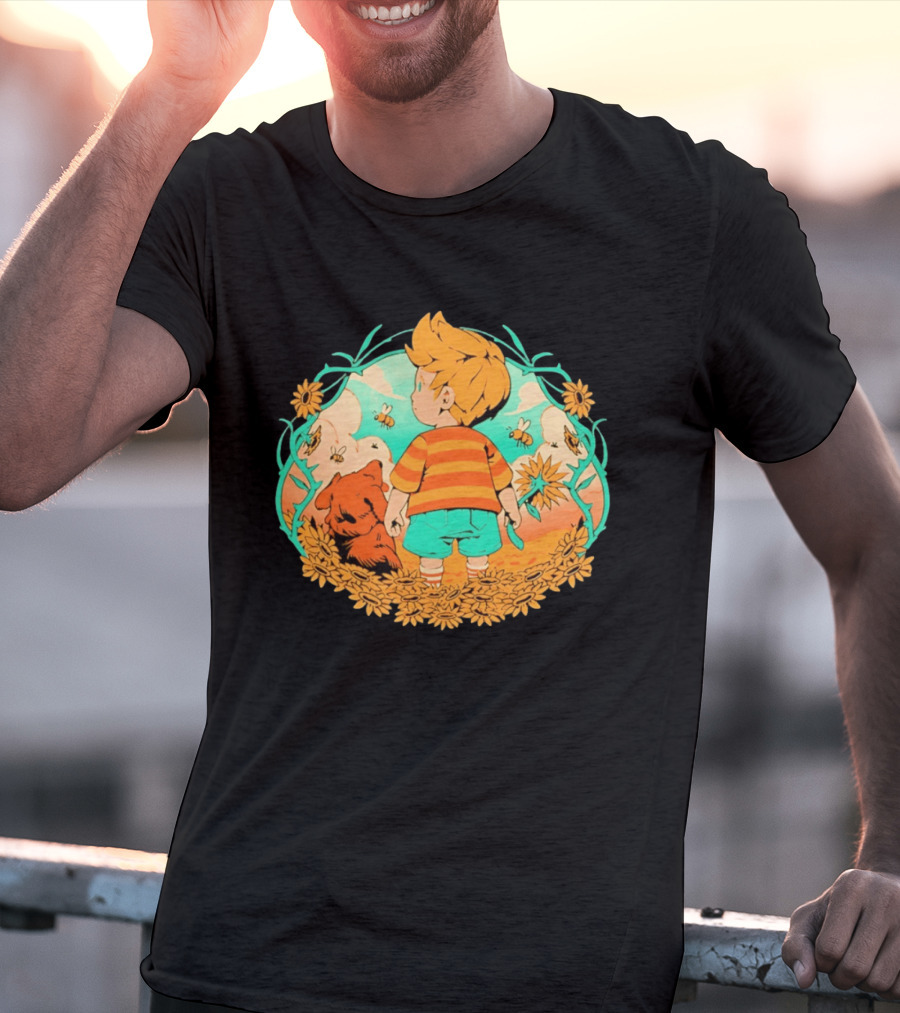Sunflower Boy Lucas And Boney Mother 3 Adventure Sunflowers And Bees Scene T-Shirt