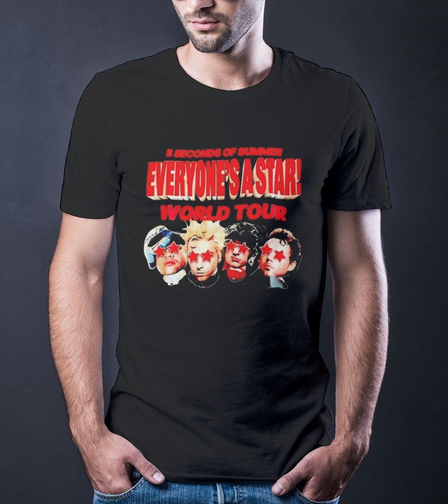 5 Seconds Of Summer Everyone's A Star World Tour Red Star Faces T-Shirt