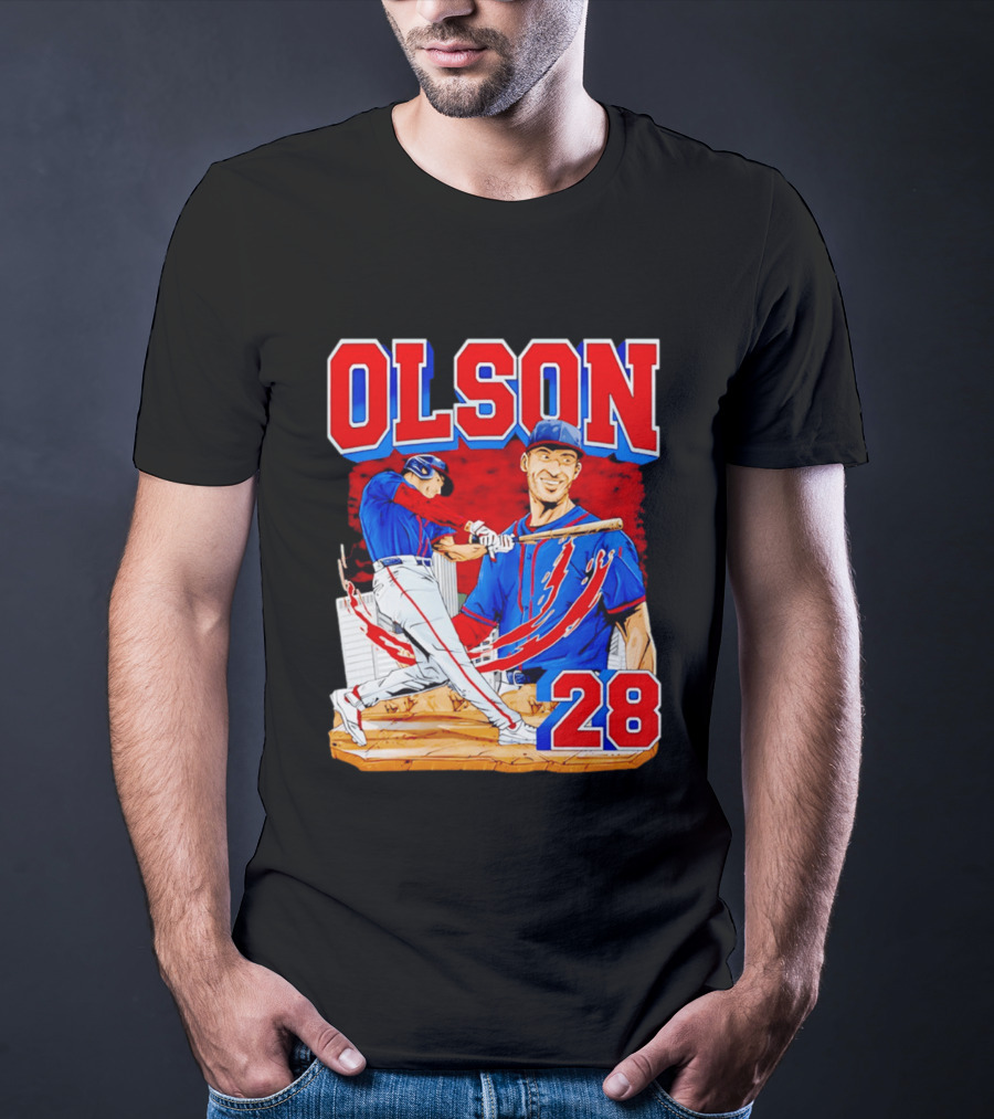 Olson 28 Baseball Player Blue And Red Hand Drawn T-Shirt