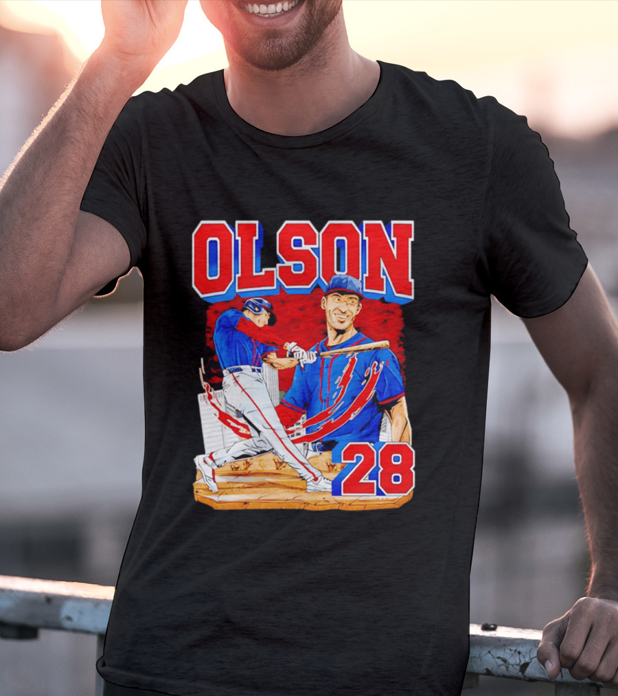 Olson 28 Baseball Player Blue And Red Hand Drawn T-Shirt