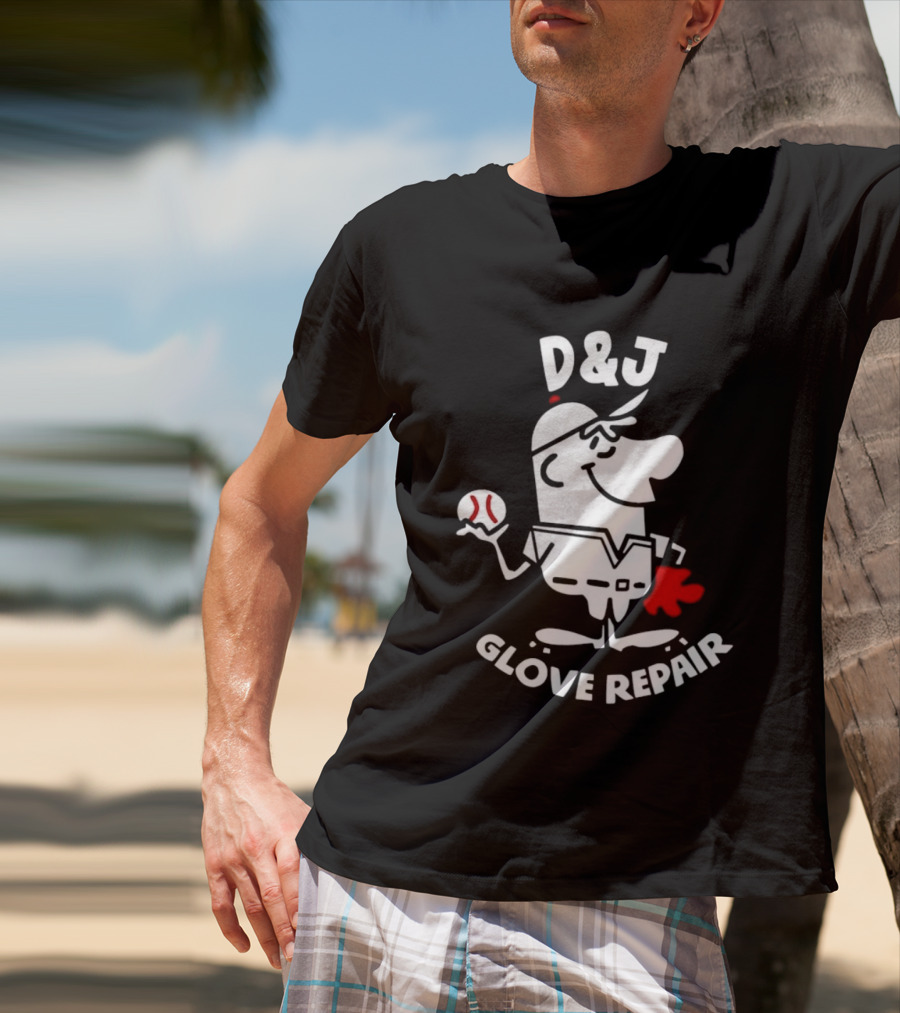 D And J Glove Repair Baseball Cartoon T-Shirt