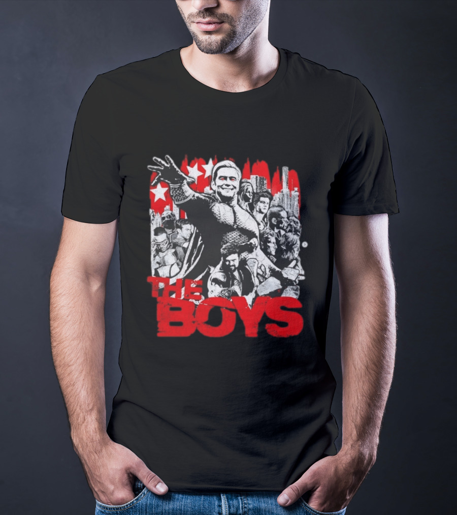 The Boys Homelander Ensemble Distressed Stars And Cityscape T-Shirt