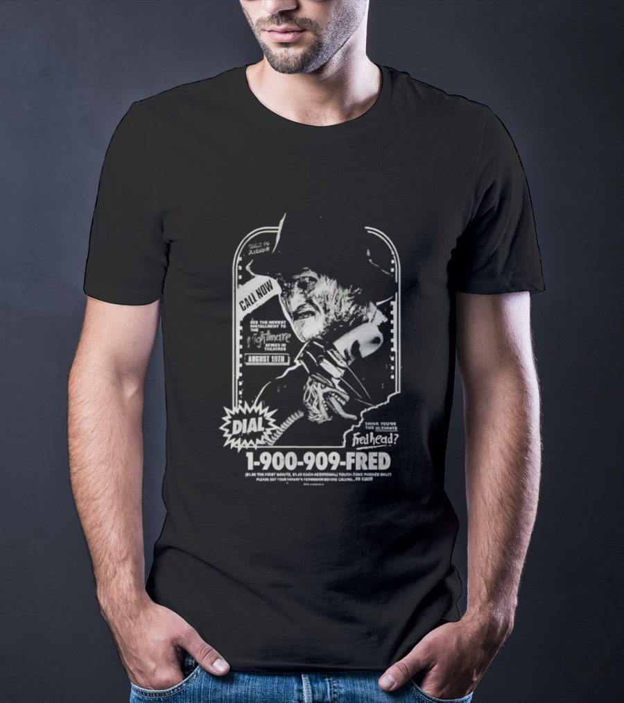Freddy Krueger Hotline Gutter Garbs Dial 1 900 909 FRED T-Shirt