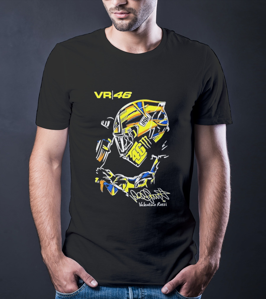 Valentino Rossi VR46 MotoGP Sun And Moon Racing Helmet Yellow Blue T-Shirt
