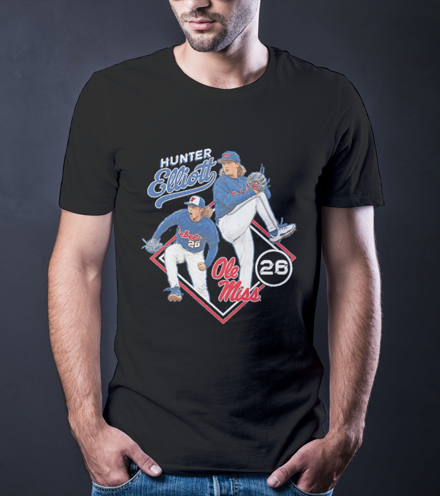 Hunter Elliott Ole Miss Rebels Baseball Pitcher 26 T-Shirt