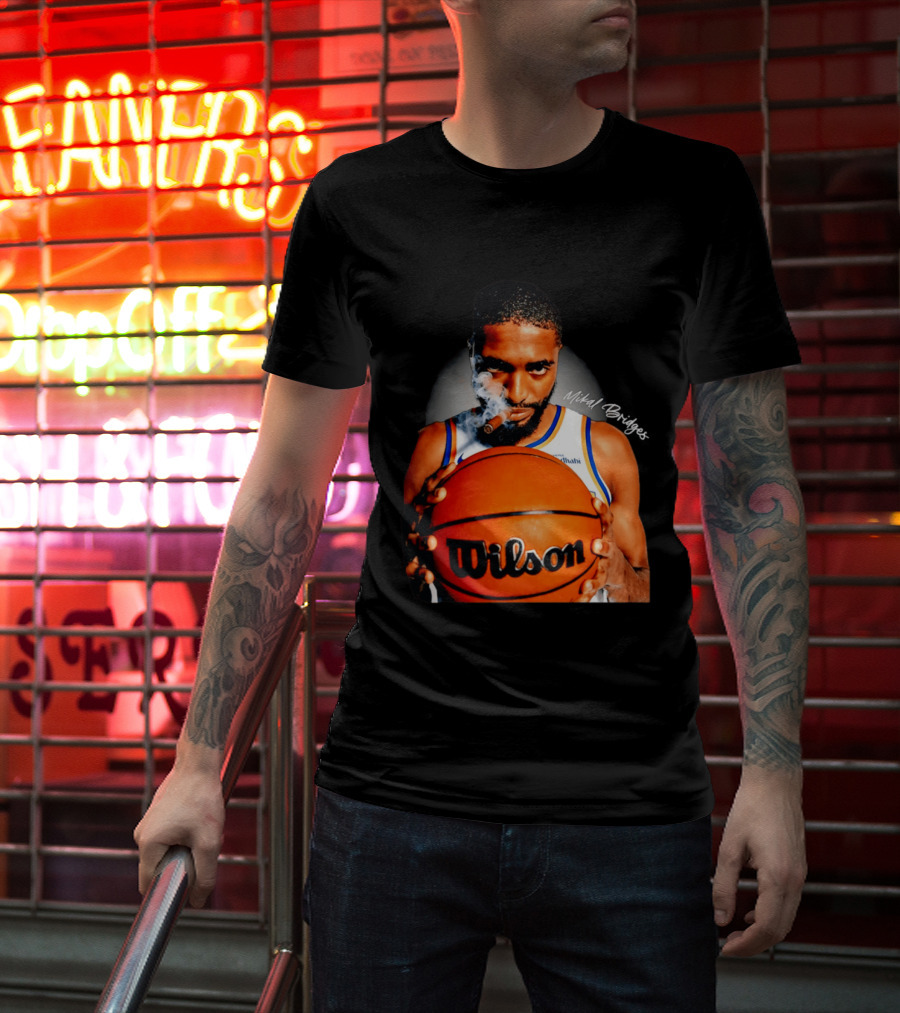 Mikal Bridges Smoking Cigar New York Knicks Wilson Basketball T-Shirt