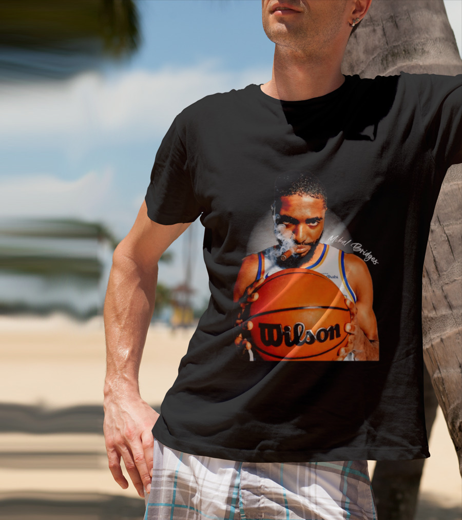 Mikal Bridges Smoking Cigar New York Knicks Wilson Basketball T-Shirt