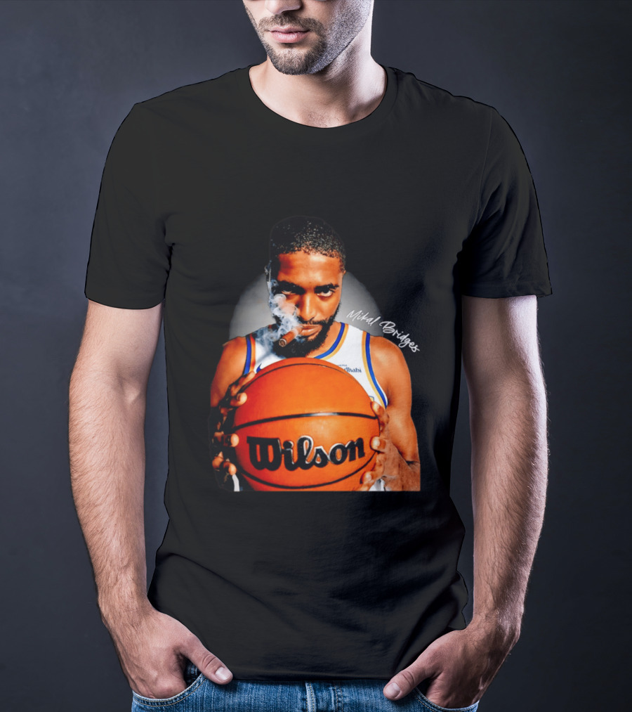 Mikal Bridges Smoking Cigar New York Knicks Wilson Basketball T-Shirt