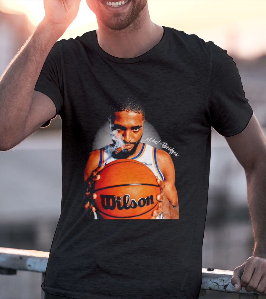 Mikal Bridges Smoking Cigar New York Knicks Wilson Basketball T-Shirt