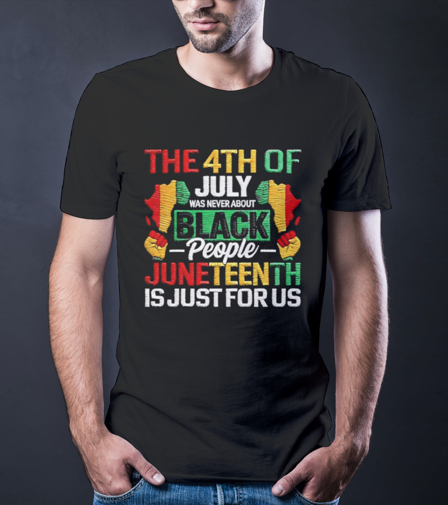 The 4th Of July Was Never About Black People Juneteenth Is Just For Us Text With African Map T-Shirt