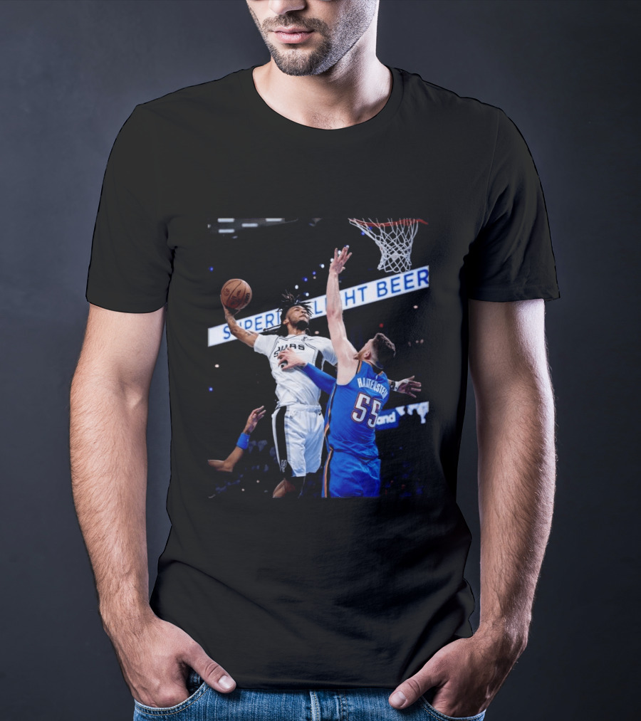 Spurs Dunk Over Hartenstein NBA Basketball Action T-Shirt