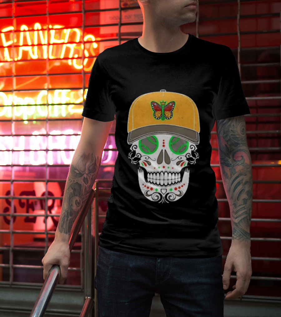 Eugene Emeralds Sugar Skull Baseball Butterfly Cap T-Shirt