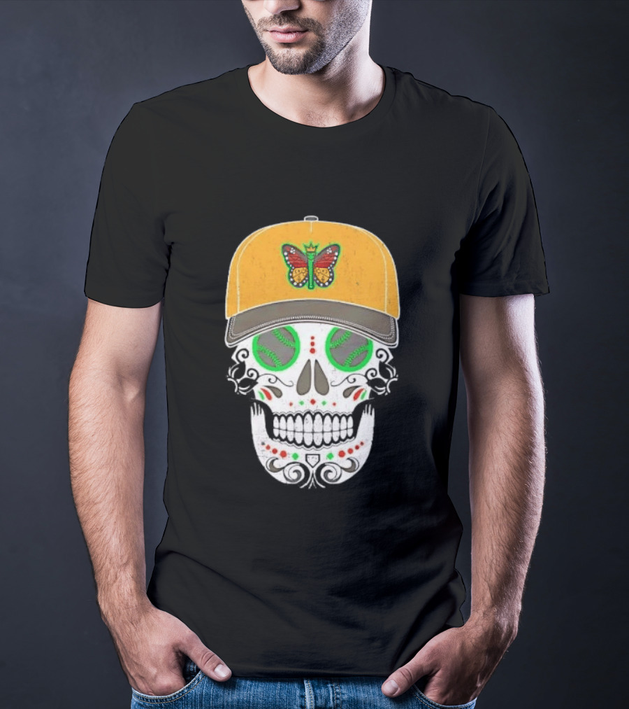 Eugene Emeralds Sugar Skull Baseball Butterfly Cap T-Shirt