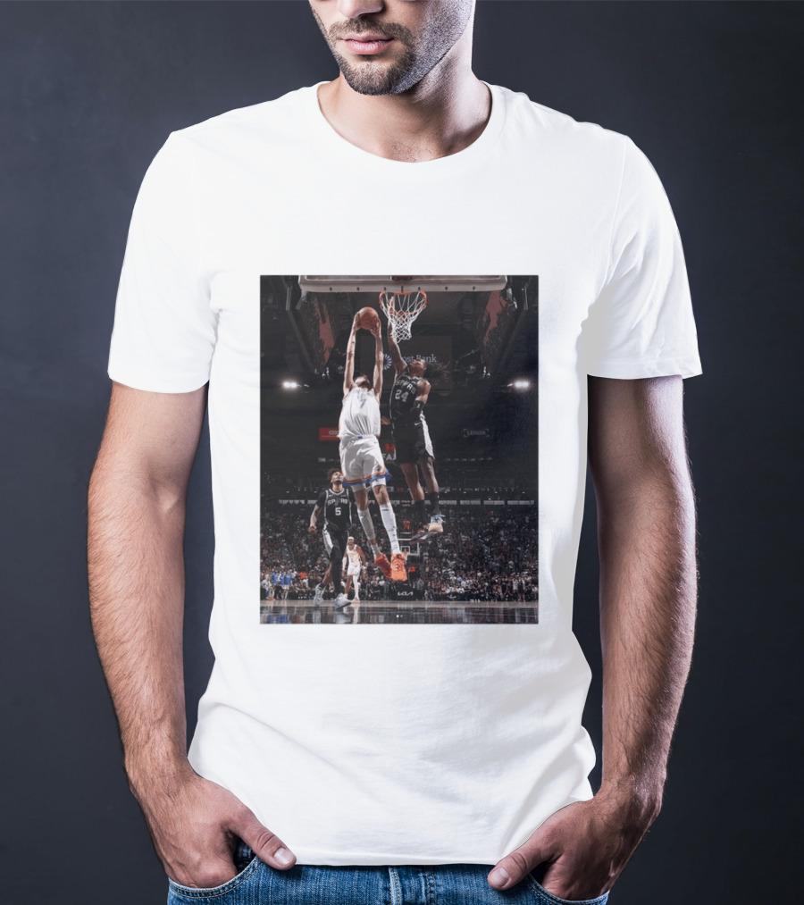 Spurs Devin Vassell Blocks Thunder Chet Holmgren NBA Basketball Moment T-Shirt