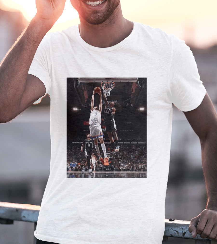 Spurs Devin Vassell Blocks Thunder Chet Holmgren NBA Basketball Moment T-Shirt