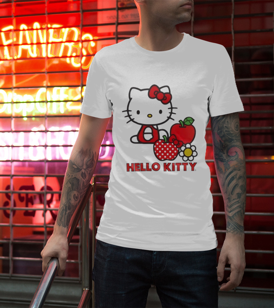 Hello Kitty Sanrio With Apples Strawberry And Flower T-Shirt