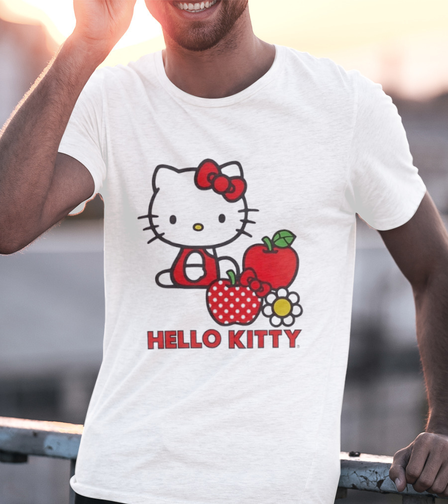 Hello Kitty Sanrio With Apples Strawberry And Flower T-Shirt