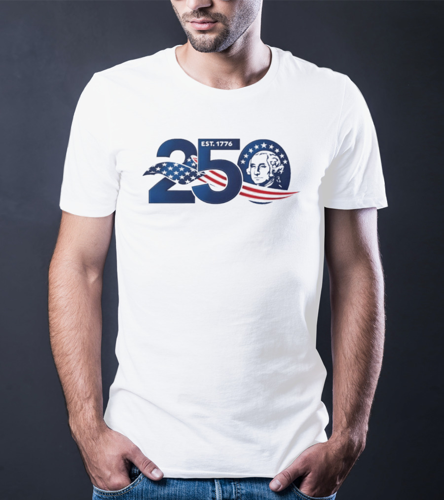 250 Years America 250th Anniversary Patriotic Est 1776 Washington Stars Stripes Eagle T-Shirt