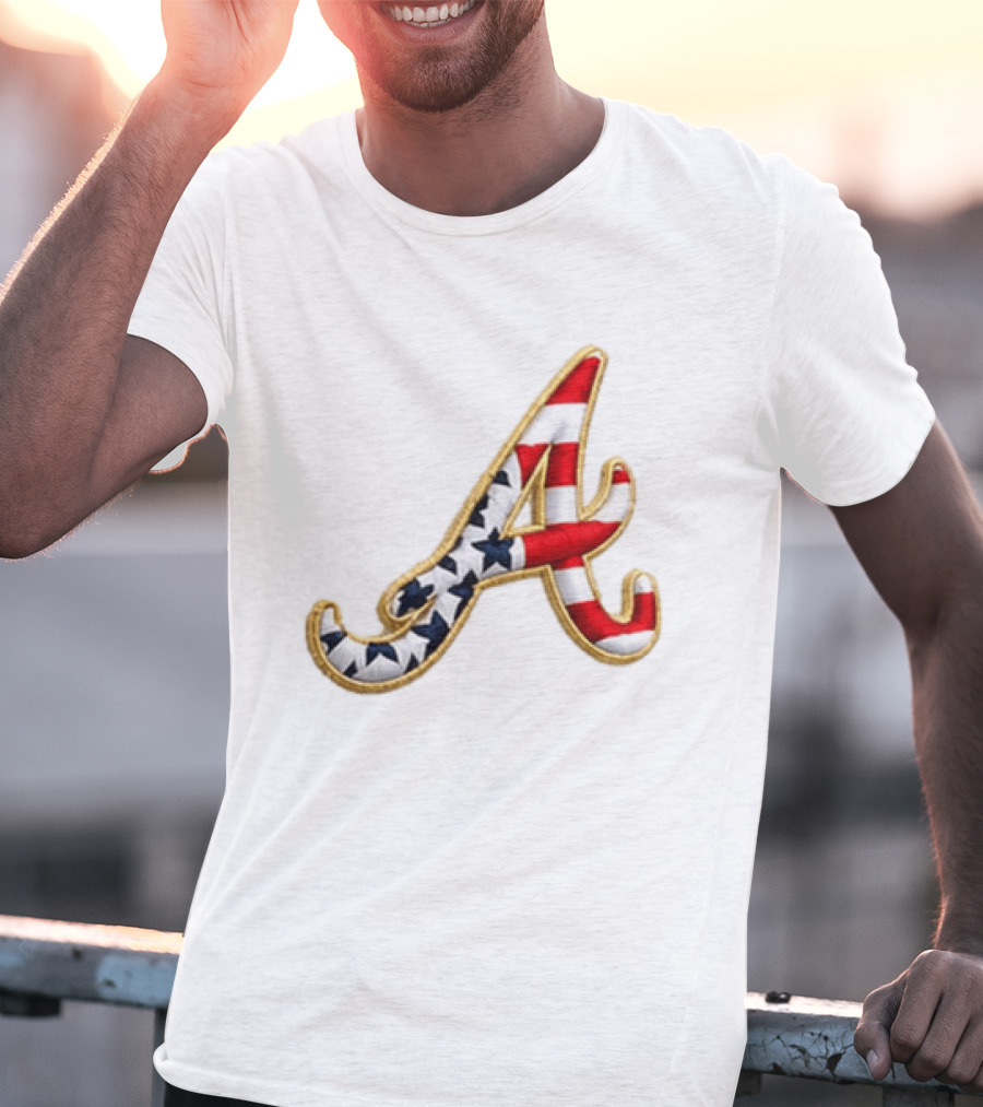 America 250th Anniversary Braves Hat Patriotic Letter A Stars And Stripes T-Shirt